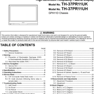Panasonic th 37pr11uk 37pr11uh service manual cover with photo of the television, TV type, chassis code, model code, creation date and document number