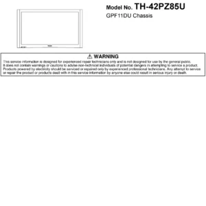 Panasonic th 42pz85u service manual cover with photo of the television, TV type, chassis code, model code, creation date and document number