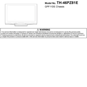Panasonic th 46pz81e service manual cover with photo of the television, TV type, chassis code, model code, creation date and document number