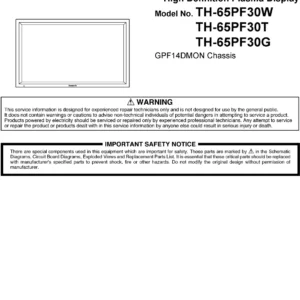 Panasonic th 65pf30w 65pf30t 65pf30g service manual cover with photo of the television, TV type, chassis code, model code, creation date and document number