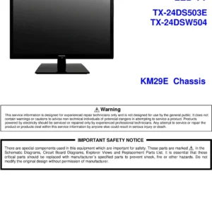 Panasonic tx 24dsw504 24ds503e service manual cover with photo of the television, TV type, chassis code, model code, creation date and document number