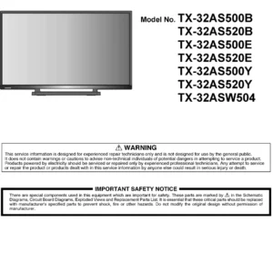 Panasonic tx 32as520 32as520b 32as500e 32as520y 32asw504 service manual cover with photo of the television, TV type, chassis code, model code, creation date and document number