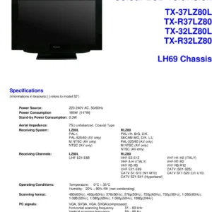 Panasonic tx 37lz80l r37lz80 32lz80l r32lz80 service manual cover with photo of the television, TV type, chassis code, model code, creation date and document number
