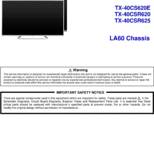 Panasonic tx 40cs620e 40csr620 40csr625 service manual cover with photo of the television, TV type, chassis code, model code, creation date and document number