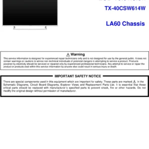 Panasonic tx 40csw614w service manual cover with photo of the television, TV type, chassis code, model code, creation date and document number