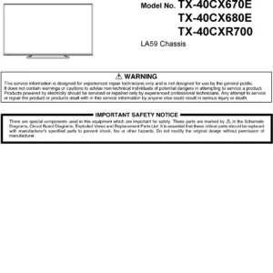 Panasonic tx 40cx670e 40cx680e 40cxr700 service manual cover with photo of the television, TV type, chassis code, model code, creation date and document number