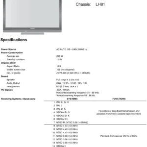 Panasonic tx 42lz80c service manual cover with photo of the television, TV type, chassis code, model code, creation date and document number