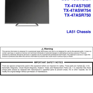 Panasonic tx 47asw754 47as750e 47asr750 service manual cover with photo of the television, TV type, chassis code, model code, creation date and document number