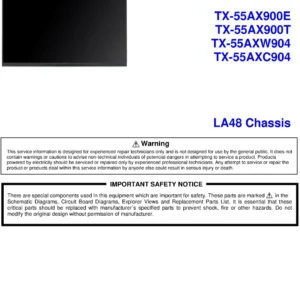 Panasonic tx 55axw904 55axc904 55ax900e 55ax900t service manual cover with photo of the television, TV type, chassis code, model code, creation date and document number