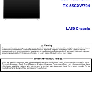 Panasonic tx 55cxw704 service manual cover with photo of the television, TV type, chassis code, model code, creation date and document number