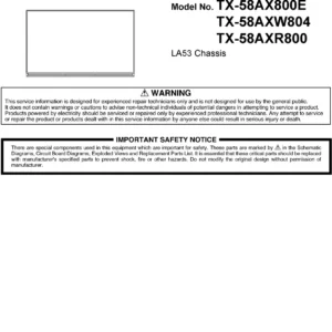 Panasonic tx 58axw804 58ax800e 58axr800 service manual cover with photo of the television, TV type, chassis code, model code, creation date and document number