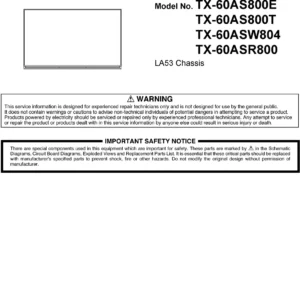 Panasonic tx 60asw804 60as800e 60as800t 60asr800 service manual cover with photo of the television, TV type, chassis code, model code, creation date and document number