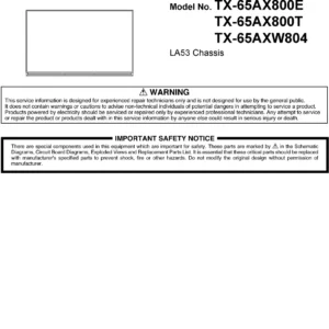Panasonic tx 65axw804 65ax800e 65ax800t service manual cover with photo of the television, TV type, chassis code, model code, creation date and document number