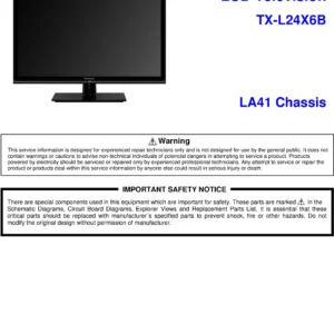 Panasonic tx l24x6b service manual cover with photo of the television, TV type, chassis code, model code, creation date and document number