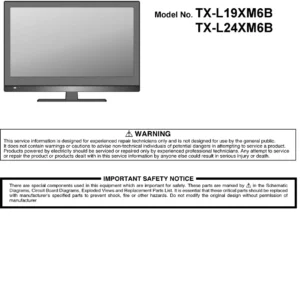 Panasonic tx l24xm6b service manual cover with photo of the television, TV type, chassis code, model code, creation date and document number