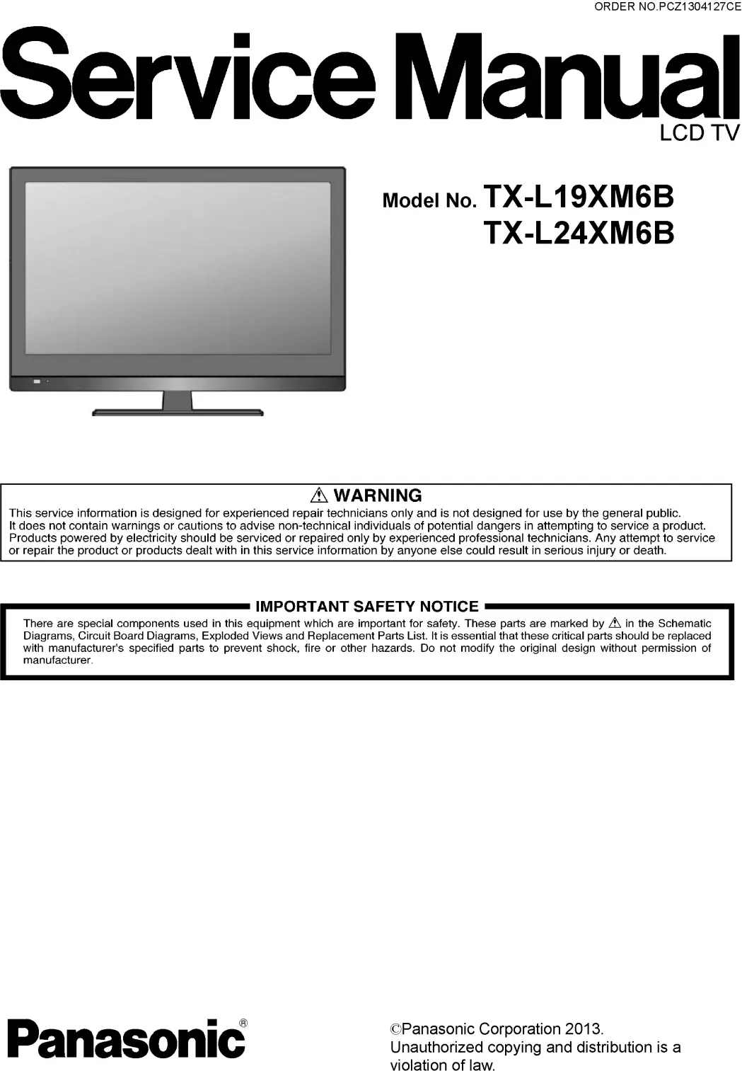 Panasonic tx l24xm6b service manual cover with photo of the television, TV type, chassis code, model code, creation date and document number