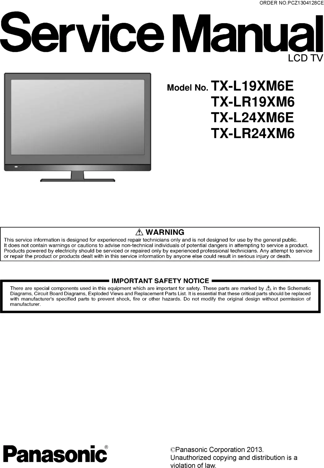 Panasonic tx l24xm6e service manual cover with photo of the television, TV type, chassis code, model code, creation date and document number