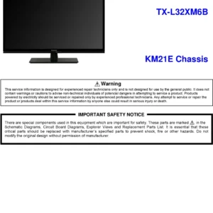 Panasonic tx l32xm6b service manual cover with photo of the television, TV type, chassis code, model code, creation date and document number