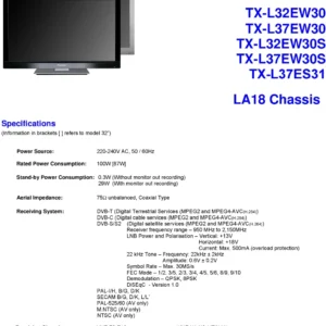 Panasonic tx l37es31 service manual cover with photo of the television, TV type, chassis code, model code, creation date and document number