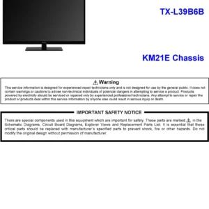 Panasonic tx l39b6b service manual cover with photo of the television, TV type, chassis code, model code, creation date and document number