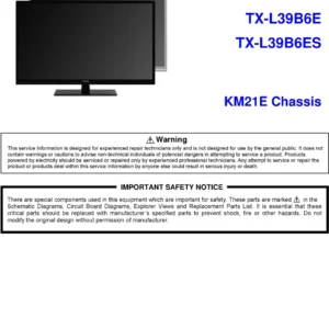 Panasonic tx l39b6e l39b6es service manual cover with photo of the television, TV type, chassis code, model code, creation date and document number