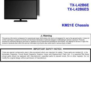 Panasonic tx l42b6e l42b6es service manual cover with photo of the television, TV type, chassis code, model code, creation date and document number