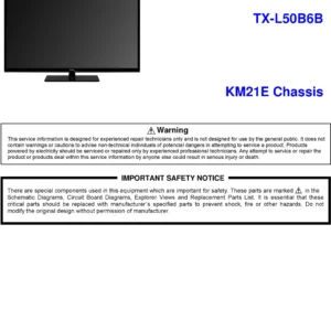 Panasonic tx l50b6b service manual cover with photo of the television, TV type, chassis code, model code, creation date and document number
