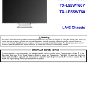 Panasonic tx l55wt60y lr55wt60 service manual cover with photo of the television, TV type, chassis code, model code, creation date and document number
