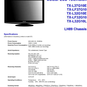 Panasonic tx lf37g10 lf32g10 service manual cover with photo of the television, TV type, chassis code, model code, creation date and document number