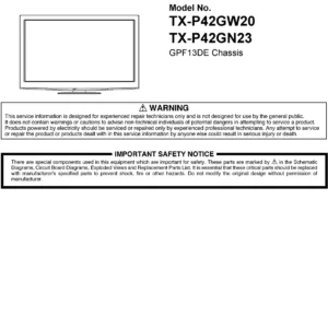Panasonic tx p42gn23 service manual cover with photo of the television, TV type, chassis code, model code, creation date and document number