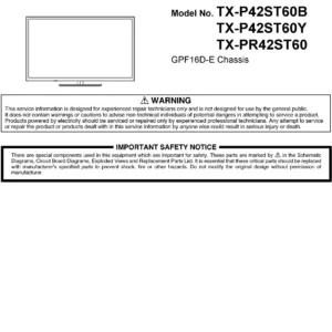 Panasonic tx p42st60b p42st60y pr42st60 service manual cover with photo of the television, TV type, chassis code, model code, creation date and document number