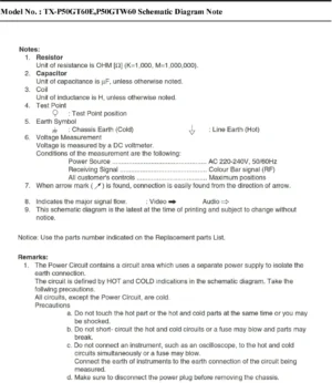 Panasonic tx p50gt60e p50gtw60 schem service manual cover with photo of the television, TV type, chassis code, model code, creation date and document number