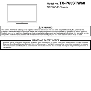Panasonic tx p65stw60 service manual cover with photo of the television, TV type, chassis code, model code, creation date and document number