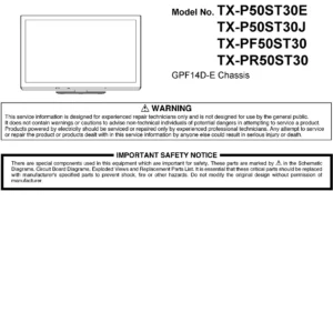 Panasonic tx pf50st30 service manual cover with photo of the television, TV type, chassis code, model code, creation date and document number