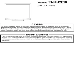 Panasonic tx pr42c10 service manual cover with photo of the television, TV type, chassis code, model code, creation date and document number