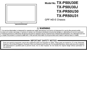 Panasonic tx pr50u31 pr50u30 service manual cover with photo of the television, TV type, chassis code, model code, creation date and document number