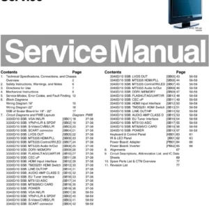 Philips 19hfl3330d 22hfl3330d service manual cover with photo of the television, TV type, chassis code, model code, creation date and document number