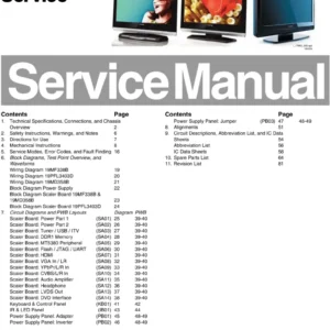 Philips 19mf338b 19pfl3403d 19md358b service manual cover with photo of the television, TV type, chassis code, model code, creation date and document number