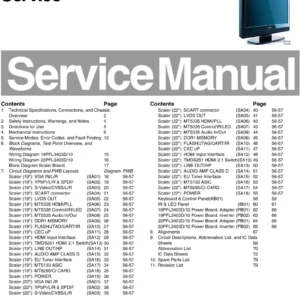 Philips 19pfl3403d 22pfl3403d service manual cover with photo of the television, TV type, chassis code, model code, creation date and document number