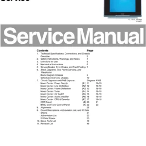Philips 21pt9467c service manual cover with photo of the television, TV type, chassis code, model code, creation date and document number