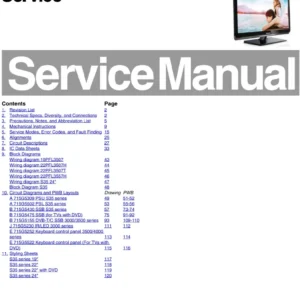 Philips 22pfl3507h service manual cover with photo of the television, TV type, chassis code, model code, creation date and document number