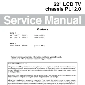 Philips 22pfl4907 service manual cover with photo of the television, TV type, chassis code, model code, creation date and document number