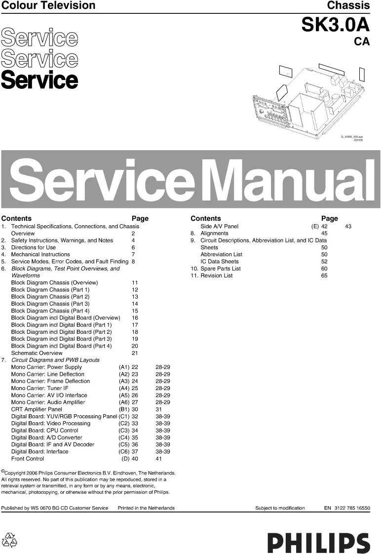 Philips 29pt6626 service manual cover with photo of the television, TV type, chassis code, model code, creation date and document number