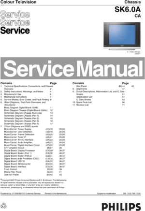 Philips 29pt8667 service manual cover with photo of the television, TV type, chassis code, model code, creation date and document number