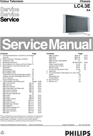 Philips 32pf3320 service manual cover with photo of the television, TV type, chassis code, model code, creation date and document number