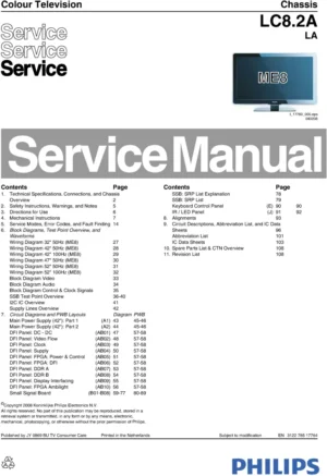 Philips 32pfl5403 service manual cover with photo of the television, TV type, chassis code, model code, creation date and document number