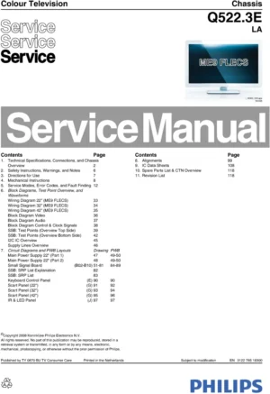 Philips 32pfl6403d service manual cover with photo of the television, TV type, chassis code, model code, creation date and document number
