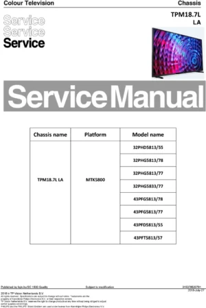 Philips 32phg5833 32phg5813 32phg5813 32phd5813 service manual cover with photo of the television, TV type, chassis code, model code, creation date and document number