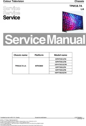 Philips 32pht5813 32pht5813 32pht5813s service manual cover with photo of the television, TV type, chassis code, model code, creation date and document number