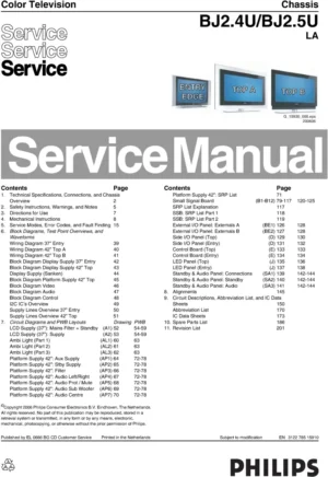 Philips 37pf9431d service manual cover with photo of the television, TV type, chassis code, model code, creation date and document number